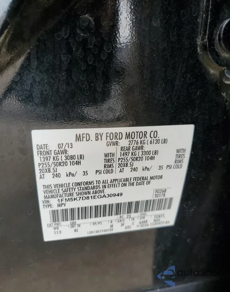 2014 Ford Explorer Xlt из США, поврежденный, VIN 1FM5K7D81EGA30949